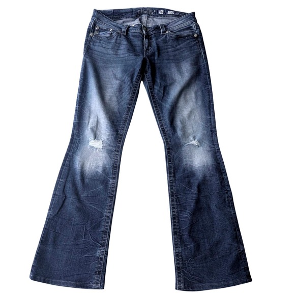 Miss Me Y2K Signature Slim Boot Jeans Women's Size 30 Distressed Dark Wash Flare - Picture 1 of 5